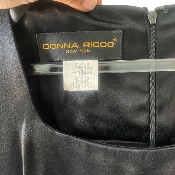 Donna Rico Vintage Short Sleeve Satin Bodice 2 Tier Chiffon Skirt Dress Black 8 - Picture 6 of 9